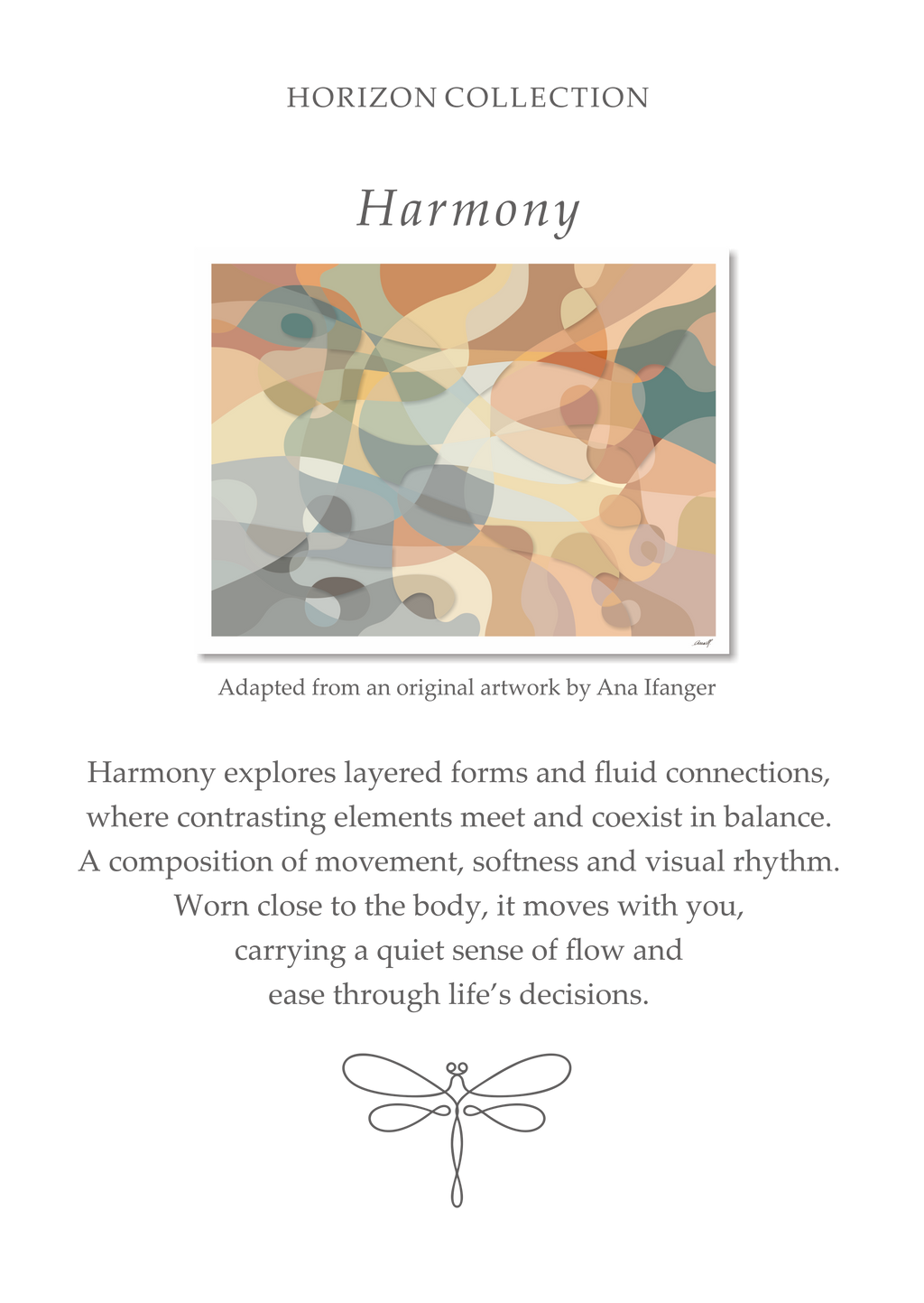 Harmony story card by Glyph, featuring the original artwork and the intention behind the silk scarf design.