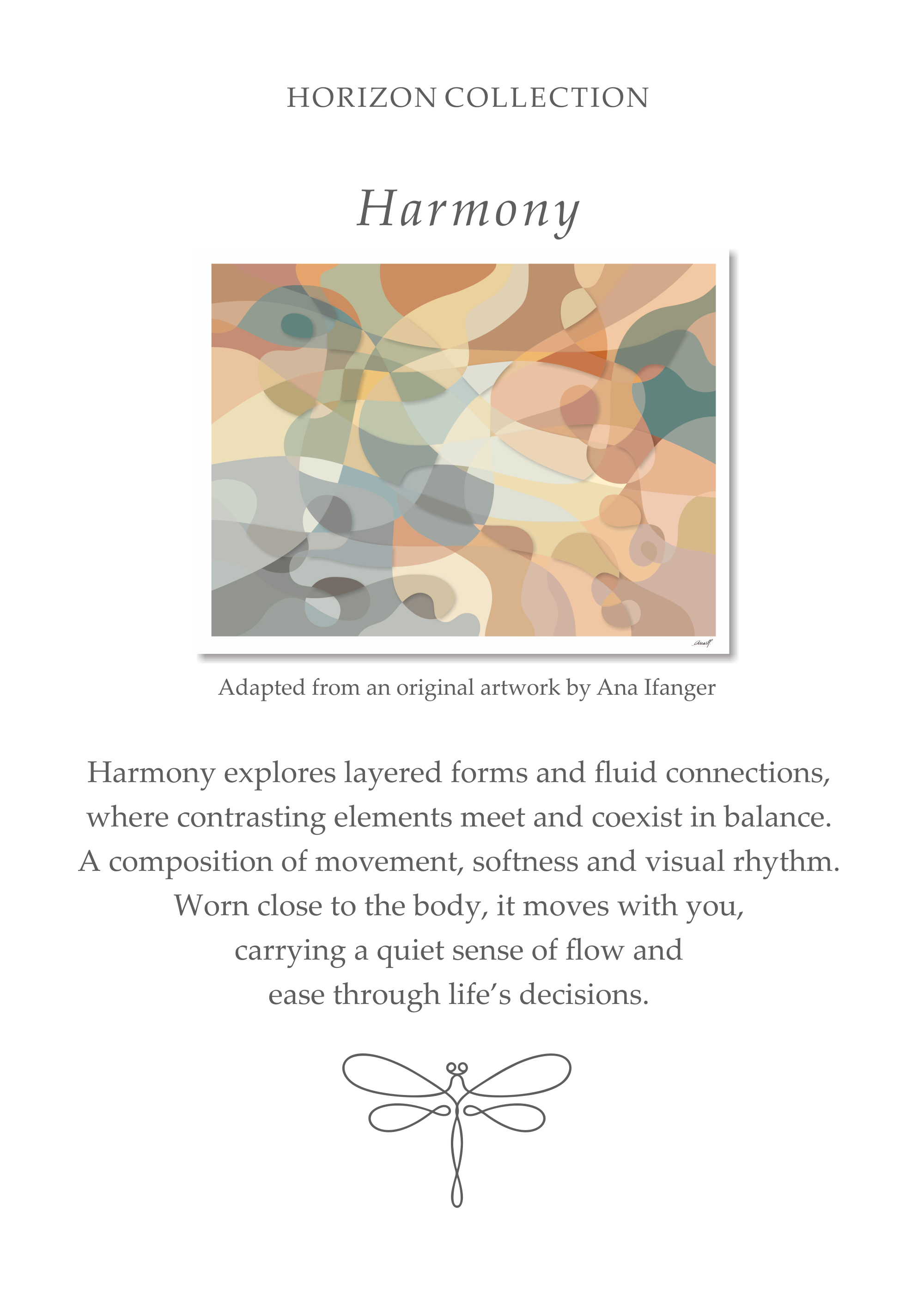 Harmony story card by Glyph, featuring the original artwork and the intention behind the silk scarf design.